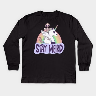 Stay Weird - Skeleton Rides a Unicorn into the Surreal Kids Long Sleeve T-Shirt